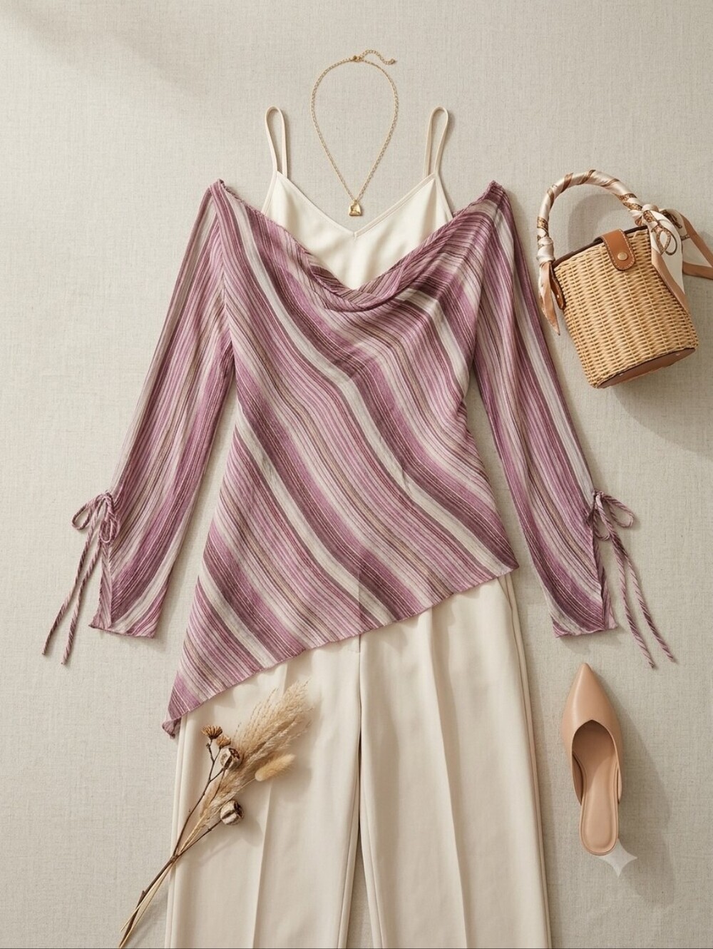 Angie Pink White Asymmetrical Stripe Semi Sheer Whimsical Fairy Blouse Top